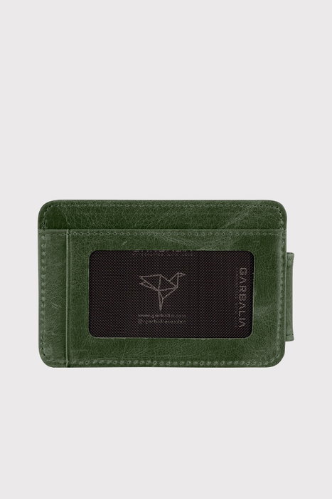 Zoozie Bags Cartera Hombre Piel Auténtica Verde Doble Pliegue 12x8x2 Cm